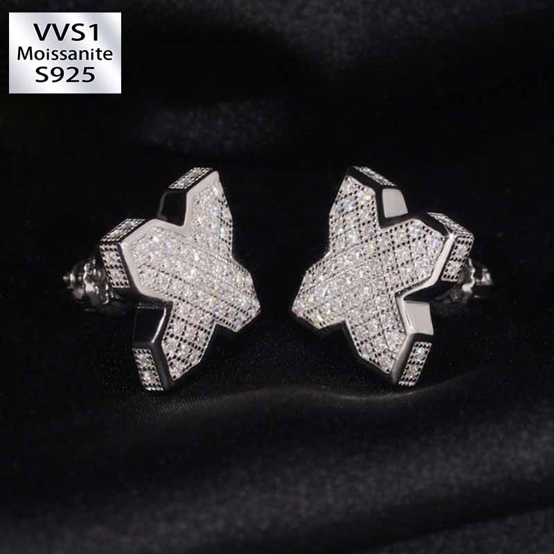 S925 Silver Moissanite Windmill Cross Earrings