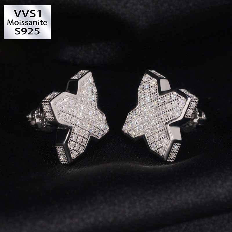 S925 Silver Moissanite Windmill Cross Earrings