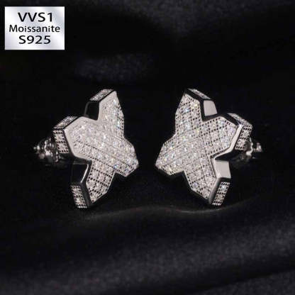 S925 Silver Moissanite Windmill Cross Earrings