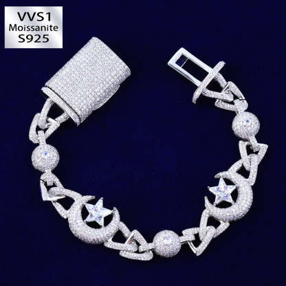 Moissanite Star Moon Cross Cuban Bracelet