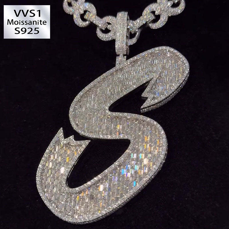 Moissanite Letter S Baguette Pendant