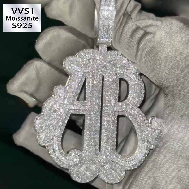 S925 Moissanite AB Letter Pendant