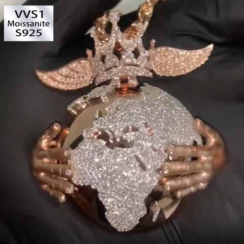 Moissanite Hip Hop Diamond Earth King Pendant