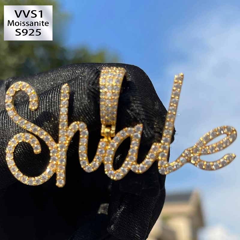 Moissanite bubble script font custom letter pendant