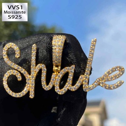 Moissanite bubble script font custom letter pendant