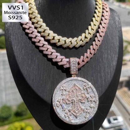 Moissanite Hip Hop Cross Medal Pendant Chain Set