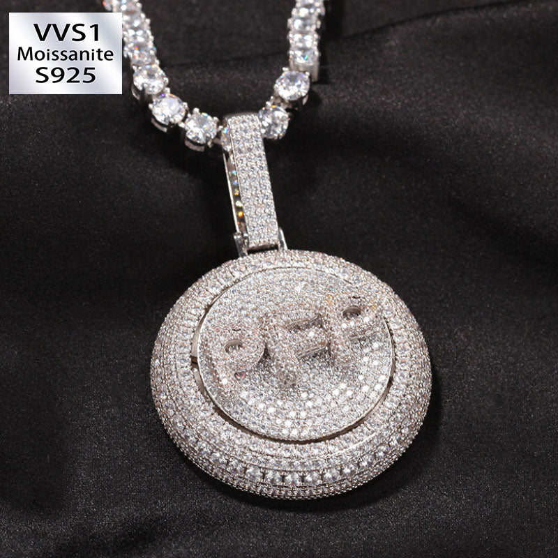 Moissanite Creative Custom Letter Rotating Circular Pendant