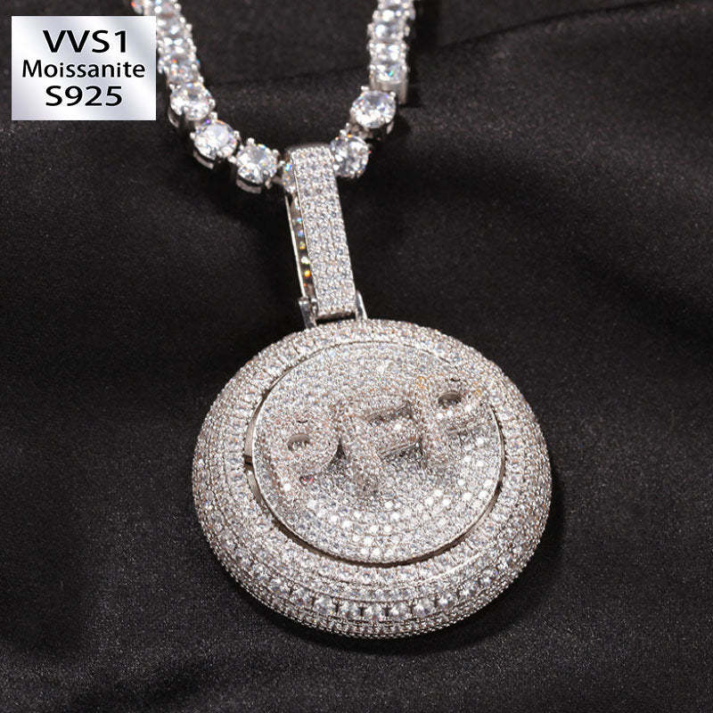 Moissanite Creative Custom Letter Rotating Circular Pendant