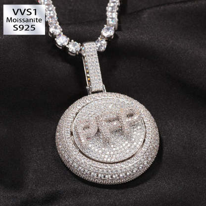 Moissanite Creative Custom Letter Rotating Circular Pendant