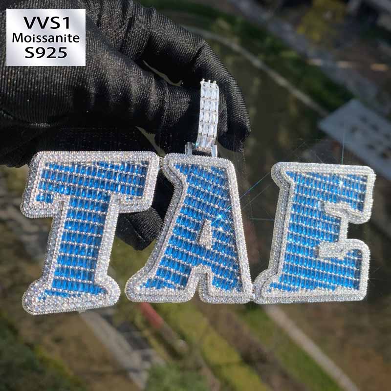 Moissanite Ocean Blue Diamond Letter Custom Pendant