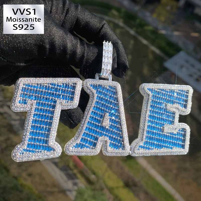 Moissanite Ocean Blue Diamond Letter Custom Pendant
