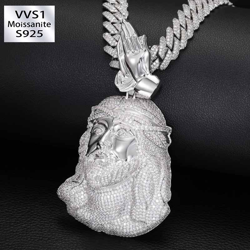 Moissanite Praying Hands Clasp Jesus Pendant