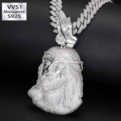 Moissanite Praying Hands Clasp Jesus Pendant