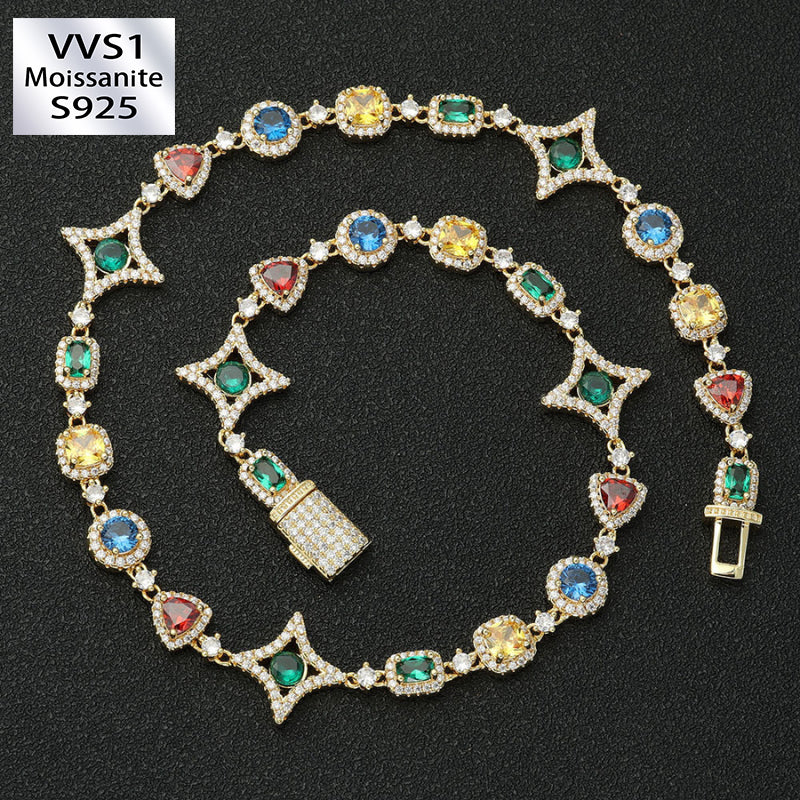 10mm Moissanite Hip Hop Colored Gemstone Chain