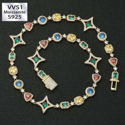 10mm Moissanite Hip Hop Colored Gemstone Chain
