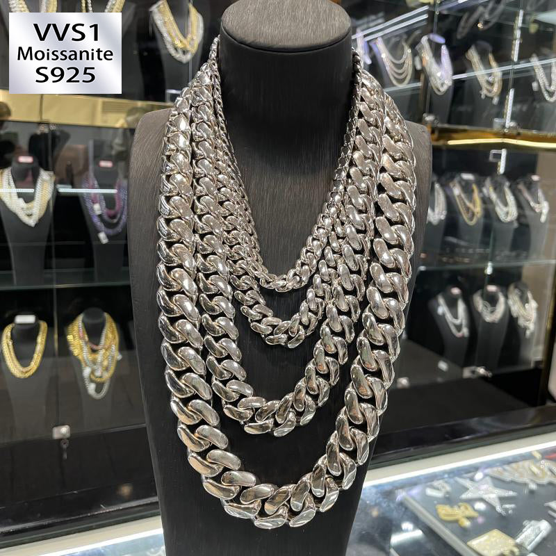 10/12/14/16/18/20/22mm Width Smooth White Gold Large Cuban Chain