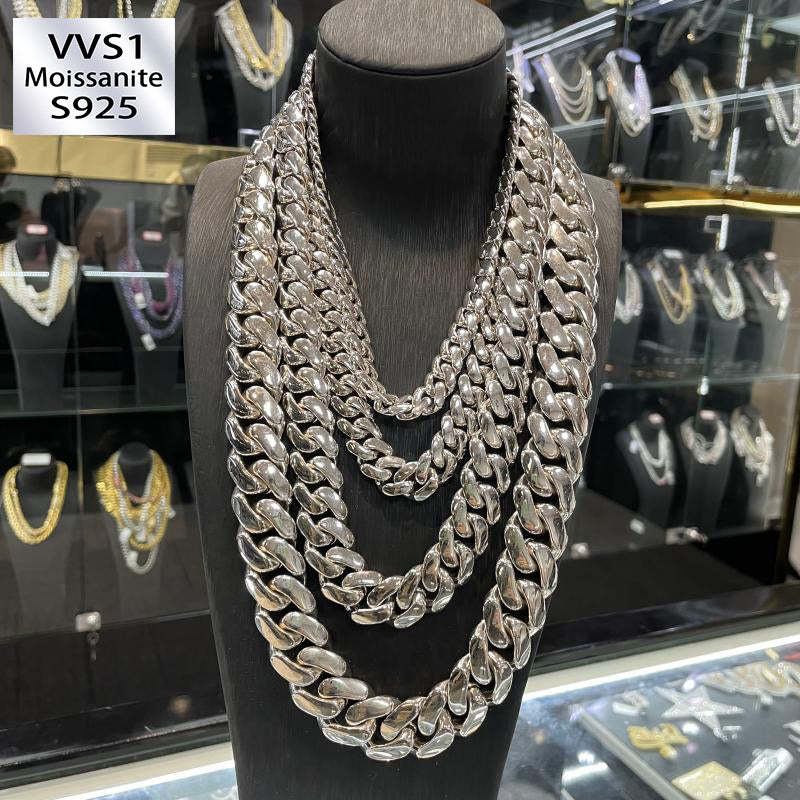 10/12/14/16/18/20/22mm Width Smooth White Gold Large Cuban Chain