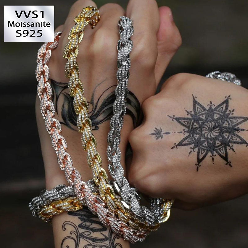 9mm Moissanite Simple Luxury Diamond Studded Twist Chain