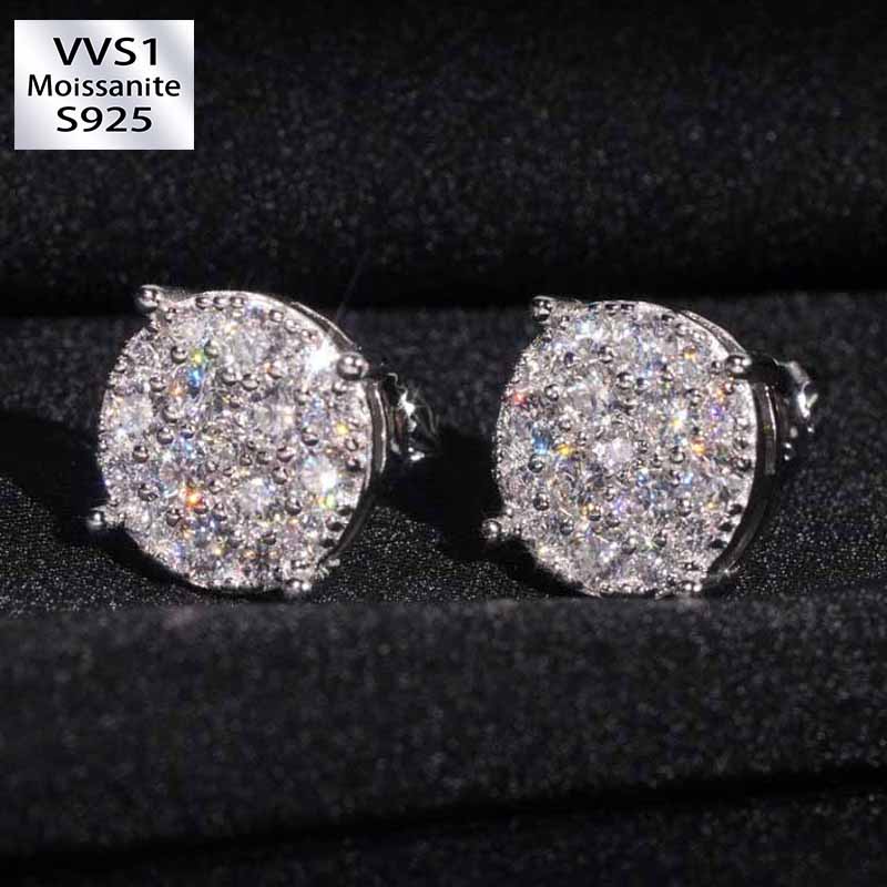 Moissanite Hip Hop Round Full Diamond Earrings