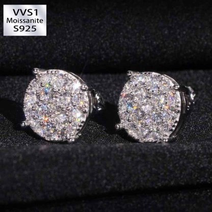 Moissanite Hip Hop Round Full Diamond Earrings