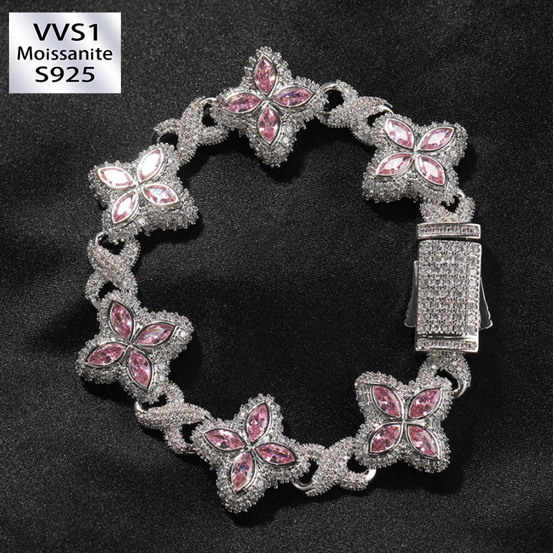 Moissanite Hip Hop Four Leaf Clover Infinity Bracelet