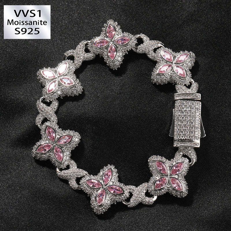 Moissanite Hip Hop Four Leaf Clover Infinity Bracelet