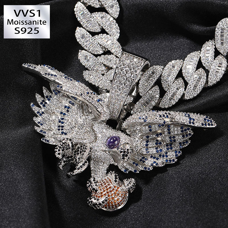 Moissanite Winged Eagle with Gemstone Pendant
