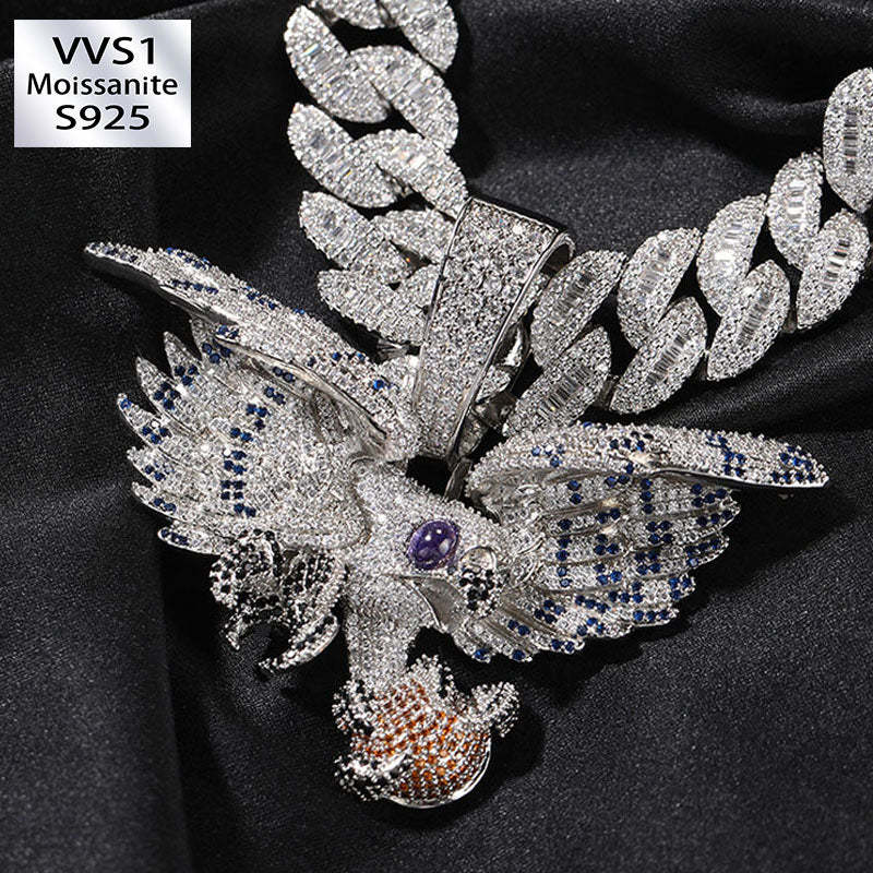 Moissanite Winged Eagle with Gemstone Pendant