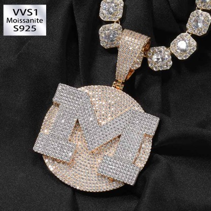 Moissanite Round Base Custom Large Letter Pendant