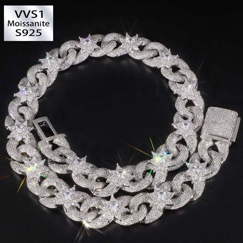 Moissanite Flower Petals Geometric Cross Design Cuban Necklace