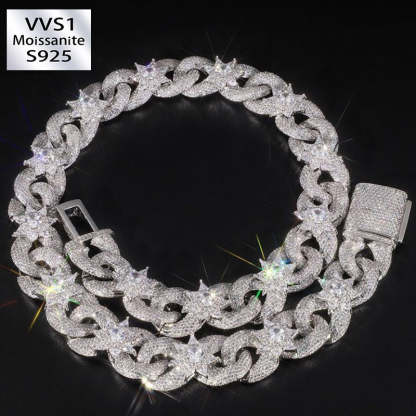 Moissanite Flower Petals Geometric Cross Design Cuban Necklace