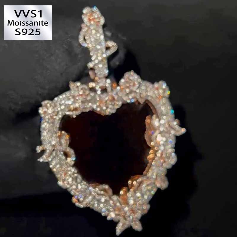Moissanite Heart Vine Photo Custom Pendant