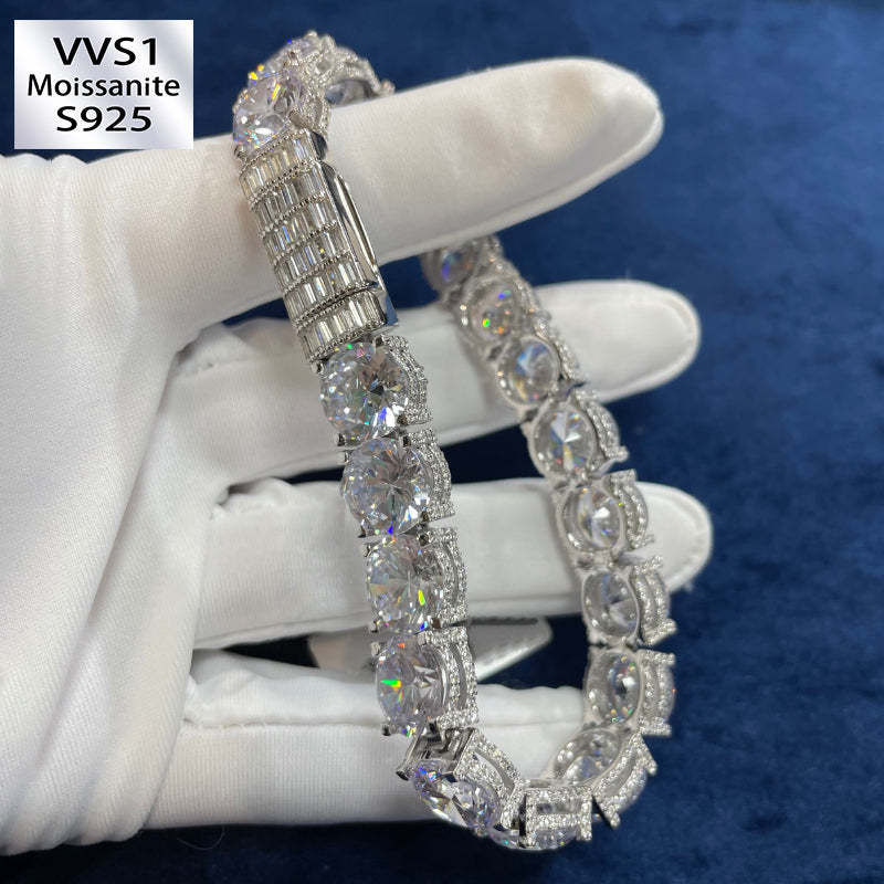 10mm Moissanite Side with Diamond Design Tennis Bracelet
