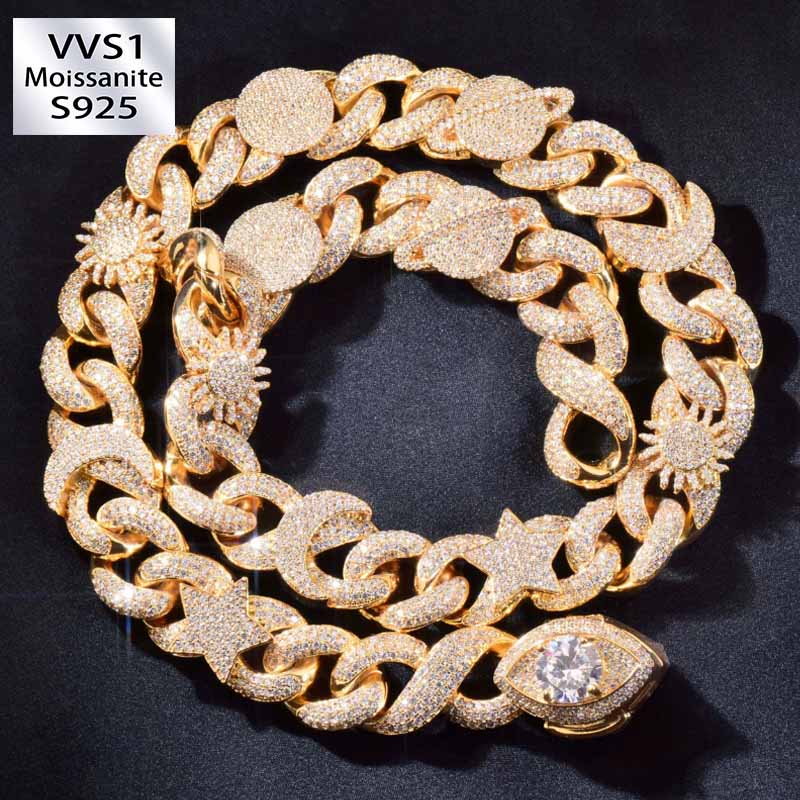 Moissanite Hip Hop Star Moon Sun Eye Cuban Chain