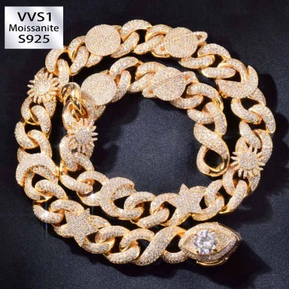 Moissanite Hip Hop Star Moon Sun Eye Cuban Chain