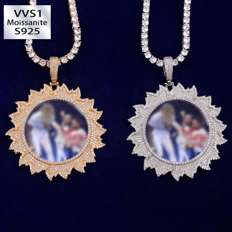 Moissanite Sunflower Custom Photo Pendant