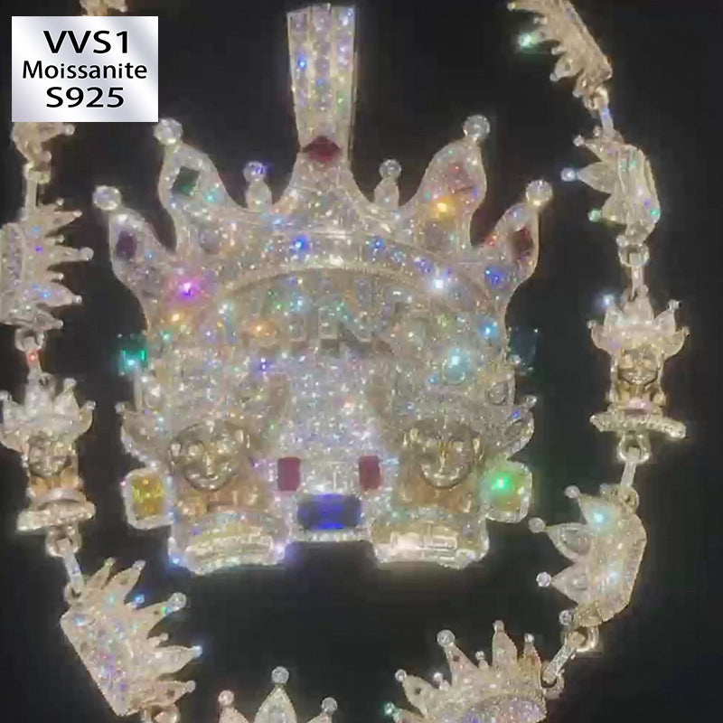 Moissanite Colored Gemstone Crown KING Pendant