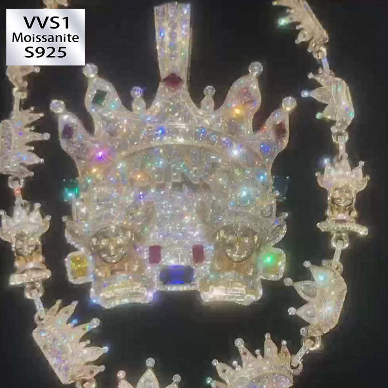Moissanite Colored Gemstone Crown KING Pendant