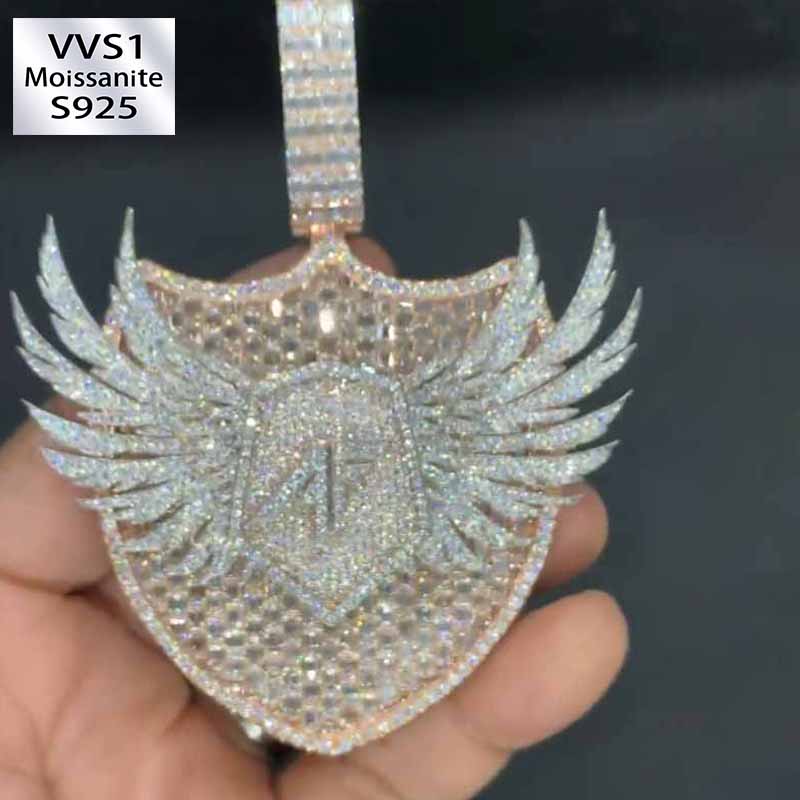 Moissanite Dream Wings Shield Pendant