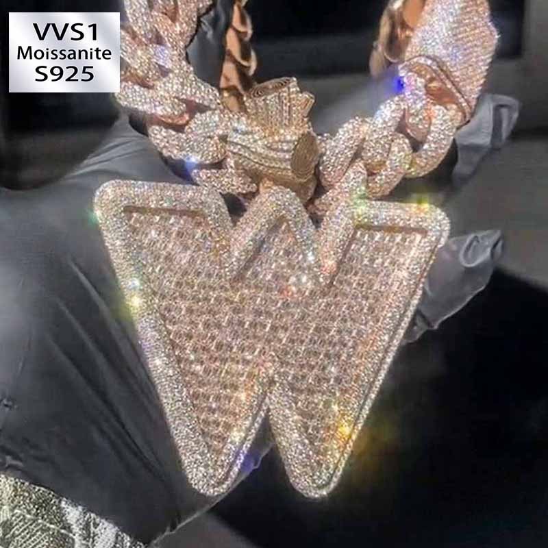 Moissanite Baguette Letter W Pendant