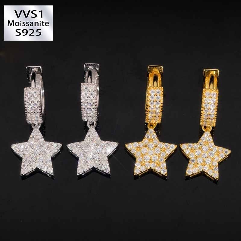 S925 Silver Moissanite Creative Star Earrings