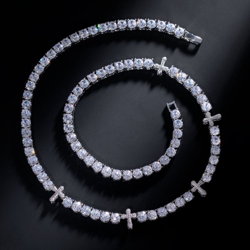 5mm S925 Iced Cross Moissanite Tennis Chain in White Gold
