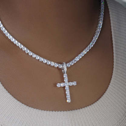 Bundle White Gold Iced Cross + 3mm Iced Tennis Chain Set