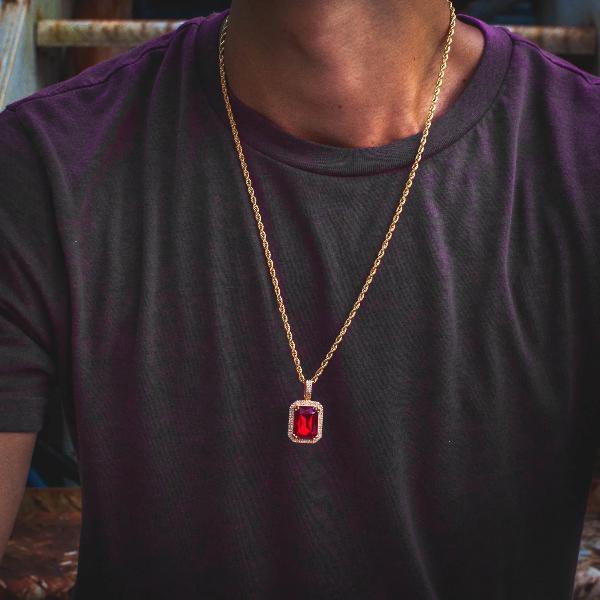 Moissanite Ruby Red Rope Chain Pendant