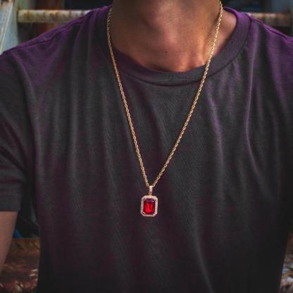 Moissanite Ruby Red Rope Chain Pendant