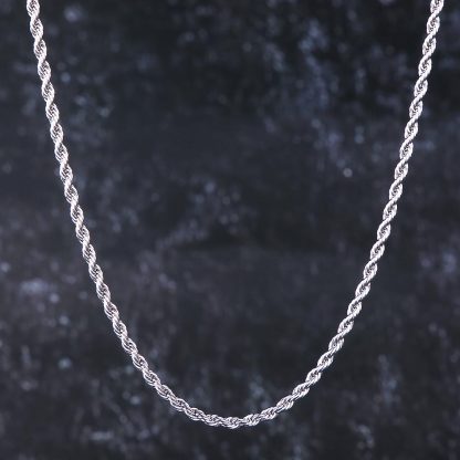 3mm Rope Chain White Gold Plated-krkcom