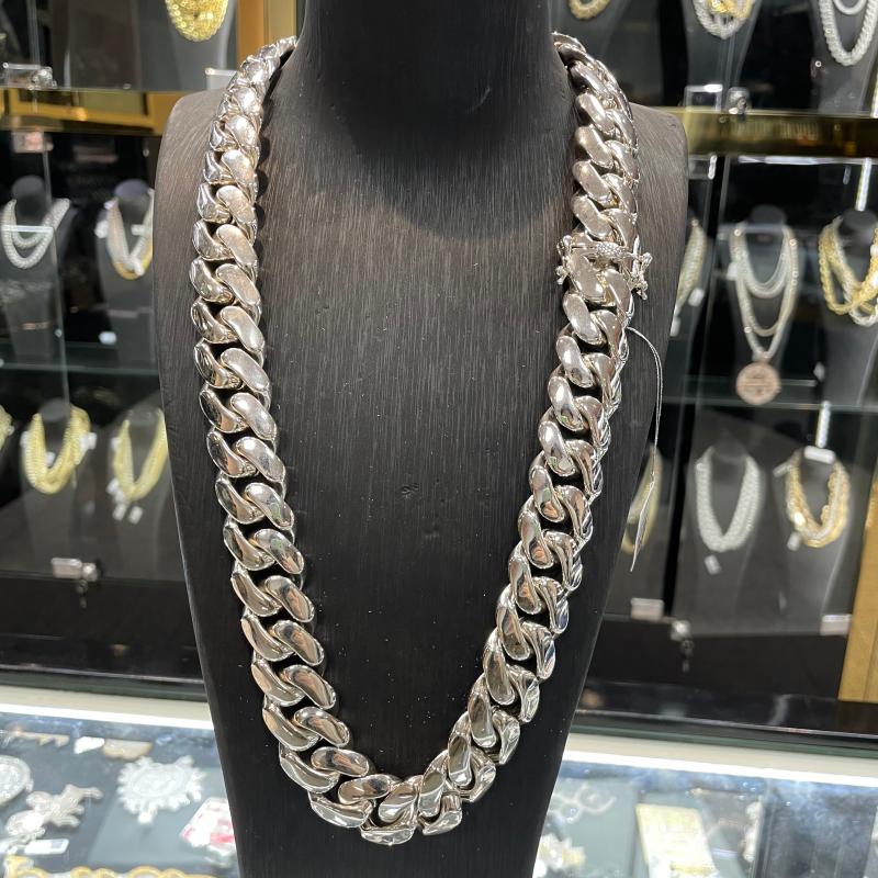 10/12/14/16/18/20/22mm Width Smooth White Gold Large Cuban Chain