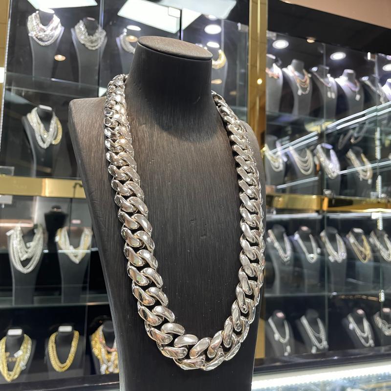 10/12/14/16/18/20/22mm Width Smooth White Gold Large Cuban Chain