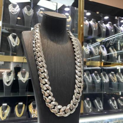 10/12/14/16/18/20/22mm Width Smooth White Gold Large Cuban Chain