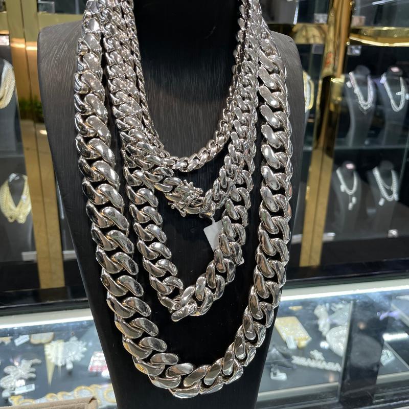 10/12/14/16/18/20/22mm Width Smooth White Gold Large Cuban Chain